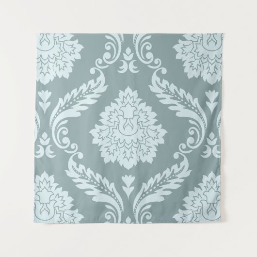 Rococo Damask Grote Patroon Eendenei Blauw+Turquoi Wandkleed (Voorkant)
