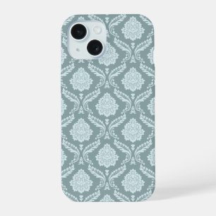 Rococo Damask herhalingspatroon eendenei blauw+tea iPhone 15 Hoesje