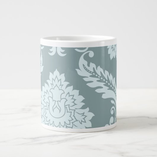 Rococo Damask Kunst I Eendenei Blauw+Turquoise Extra Grote Beker (Voorkant)