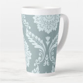 Rococo Damask Kunst I Eendenei Blauw+Turquoise Latte Mok (Rechterhoek)