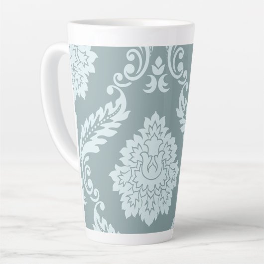 Rococo Damask Kunst I Eendenei Blauw+Turquoise Latte Mok (Linkerhoek)