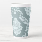 Rococo Damask Kunst I Eendenei Blauw+Turquoise Latte Mok (Voorkant)