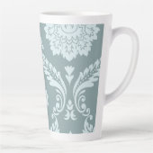 Rococo Damask Kunst I Eendenei Blauw+Turquoise Latte Mok (Rechts)