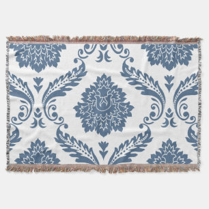 Rococo Damask Lg Patroon Blauw op Wit Deken