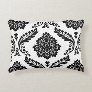 Rococo Damask Lg Patroon Zwart op Wit Accent Kussen