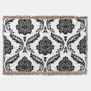Rococo Damask Lg Patroon Zwart op Wit Deken