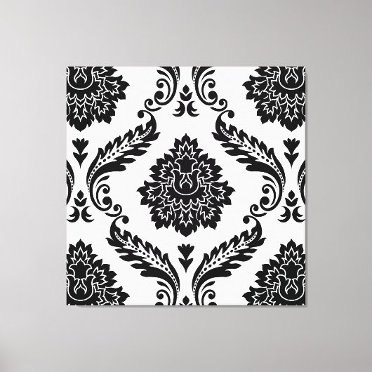 Rococo Damask Lg Pattern Black on White Canvas Afdruk (Voorkant)