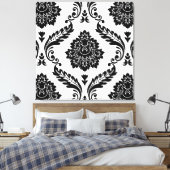 Rococo Damask Lg Pattern Black on White Canvas Afdruk (Insitu (Slaapkamer))