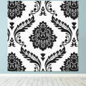 Rococo Damask Lg Pattern Black on White Canvas Afdruk (Insitu (Houten vloer))