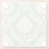 Rococo Damask Lg Pattern Cream on Green Glazen Onderzetter (Achterkant)