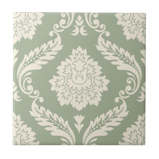 Rococo Damask Lg Pattern Cream on Green Tegeltje (Voorkant)