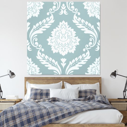 Rococo Damask Lg Pattern Duck Egg Blue+Teal Canvas Afdruk (Insitu (Slaapkamer))