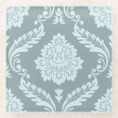 Rococo Damask Lg Pattern Duck Egg Blue+Teal Glazen Onderzetter (Voorkant)