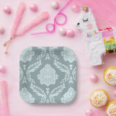 Rococo Damask Lg Pattern Duck Egg Blue+Teal Papieren Bordje (Feest)