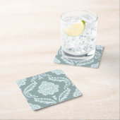 Rococo Damask Lg Pattern Duck Egg Blue+Teal Vierkante Kartonnen Onderzetter (Insitu)