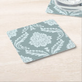 Rococo Damask Lg Pattern Duck Egg Blue+Teal Vierkante Kartonnen Onderzetter (Schuin)