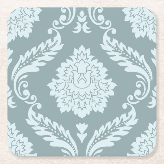 Rococo Damask Lg Pattern Duck Egg Blue+Teal Vierkante Kartonnen Onderzetter (Voorkant)