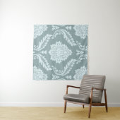 Rococo Damask Lg Pattern Duck Egg Blue+Teal Wandkleed (In Situ (horizontaal))
