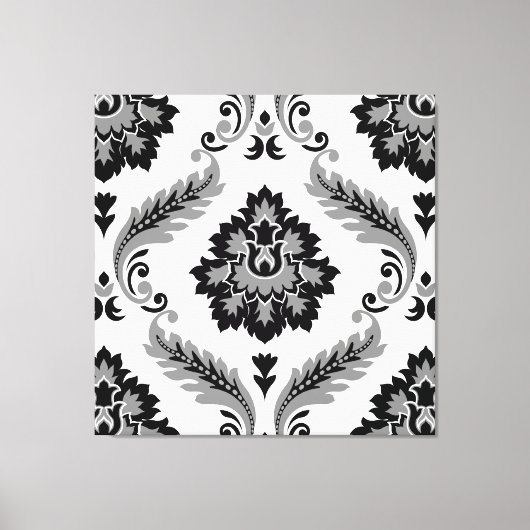 Rococo Damask Lg Pattern Grey Black White Canvas Afdruk (Voorkant)
