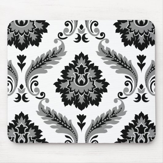 Rococo Damask Lg Pattern Grey Black White Muismat (Voorkant)