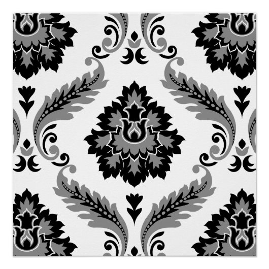 Rococo Damask Lg Pattern Grey Black White Perfect Poster (Voorkant)