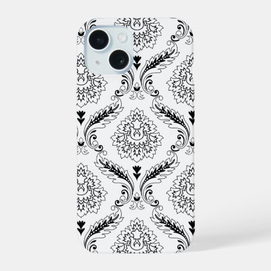 Rococo Damask Line Pattern Black on White (Verso)