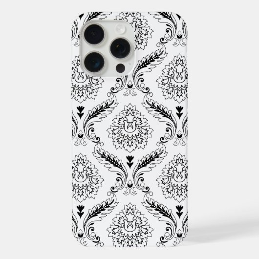 Rococo Damask Line Pattern Black on White (Verso)