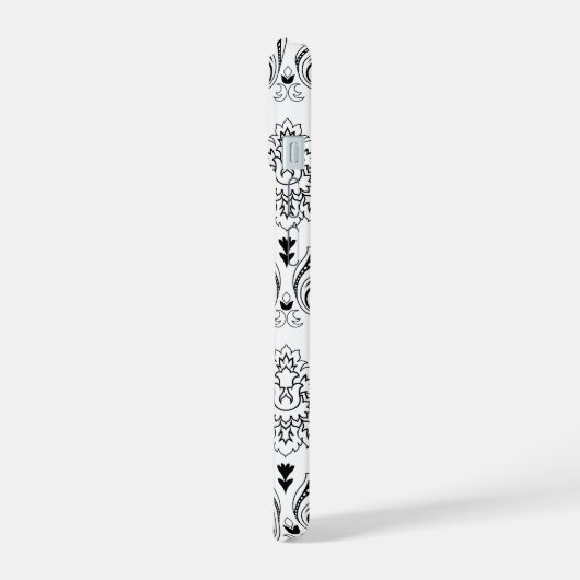 Rococo Damask Line Pattern Black on White iPhone 15 Hoesje (Linkerkant)