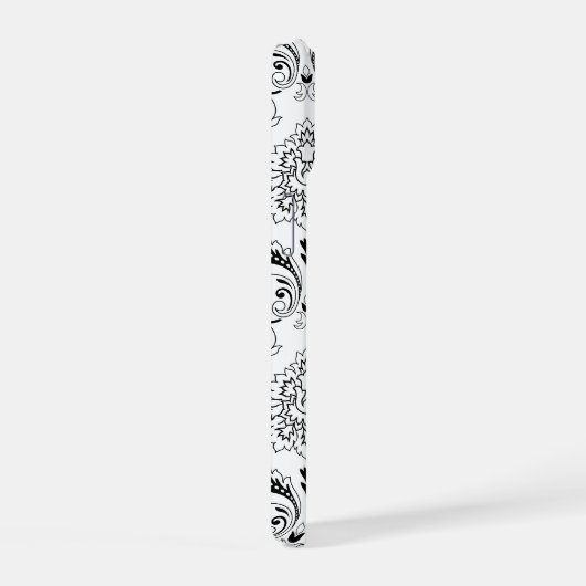 Rococo Damask Line Pattern Black on White iPhone 15 Hoesje (Rechterkant)