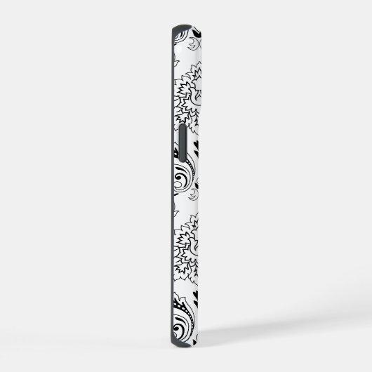 Rococo Damask Line Pattern Black on White iPhone 15 Hoesje (Rechterkant)