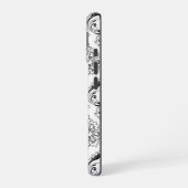 Rococo Damask Line Pattern Black on White iPhone 16 Hoesje (Linkerkant)