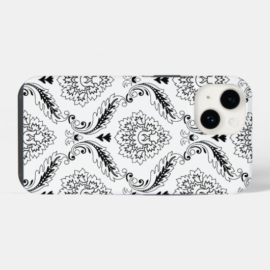 Rococo Damask Line Pattern Black on White iPhone Hoesje (Achterkant horizontaal)