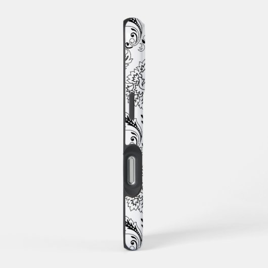 Rococo Damask Line Pattern Black on White iPhone Hoesje (Rechterkant)