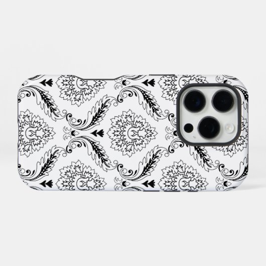 Rococo Damask Line Pattern Black on White iPhone Hoesje (Achterkant horizontaal)