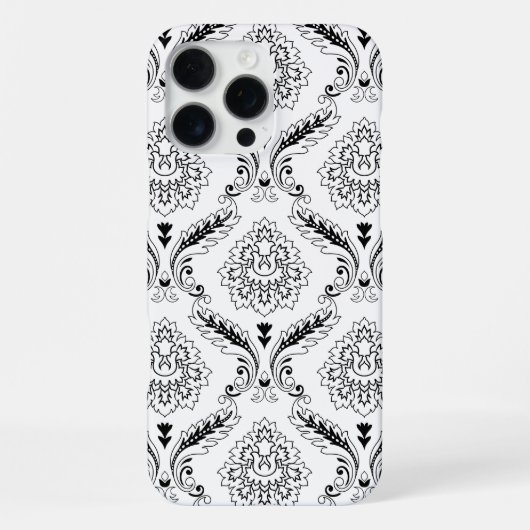 Rococo Damask Line Pattern Black on White iPhone Hoesje (Achterkant)