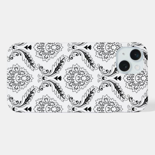 Rococo Damask Line Pattern Black on White iPhone Hoesje (Achterkant horizontaal)