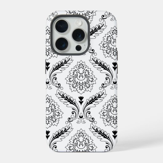 Rococo Damask Line Pattern Black on White iPhone Hoesje (Achterkant)