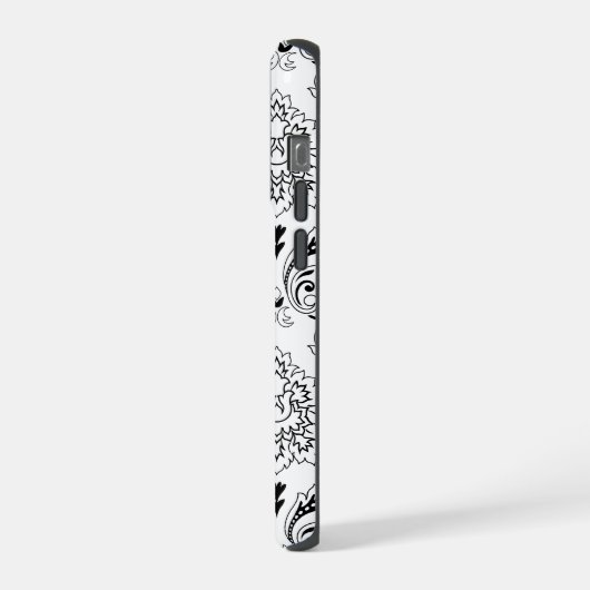 Rococo Damask Line Pattern Black on White iPhone Hoesje (Linkerkant)