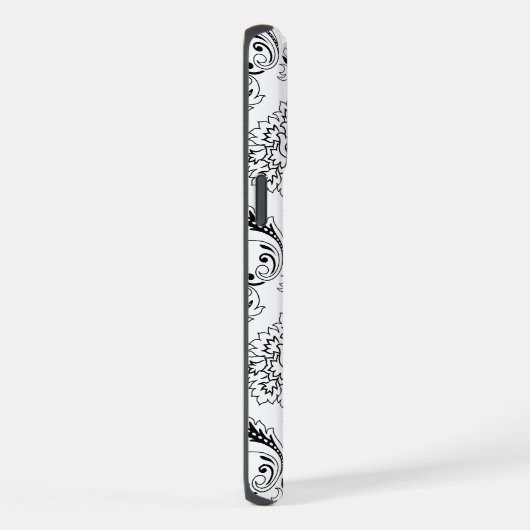 Rococo Damask Line Pattern Black on White iPhone Hoesje (Rechterkant)