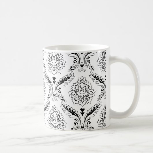 Rococo Damask Line Pattern Black on White Koffiemok (Rechts)
