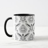 Rococo Damask Line Pattern Black on White Mok (Links)