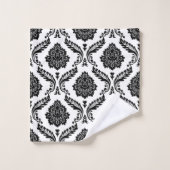 Rococo Damask Mixed Pattern Black on White (Gant de toilette)