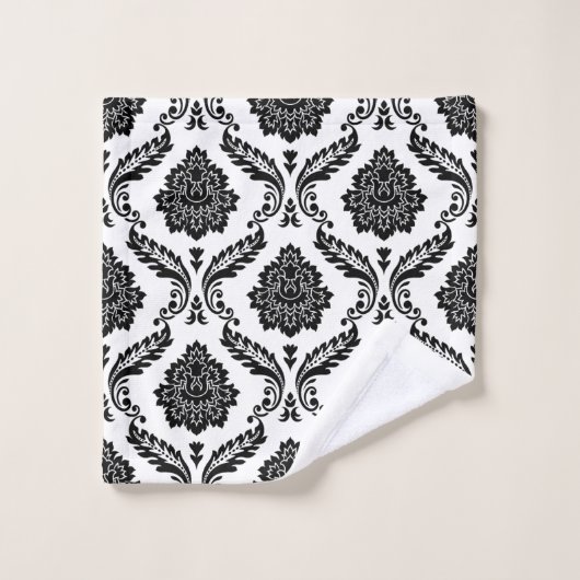 Rococo Damask Mixed Pattern Black on White (Gant de toilette)