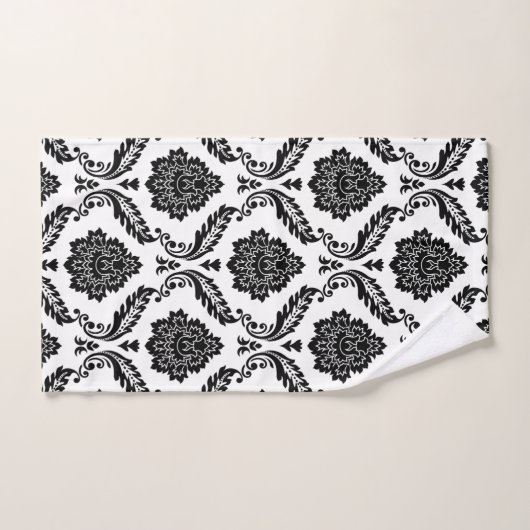 Rococo Damask Mixed Pattern Black on White (Serviette à main)