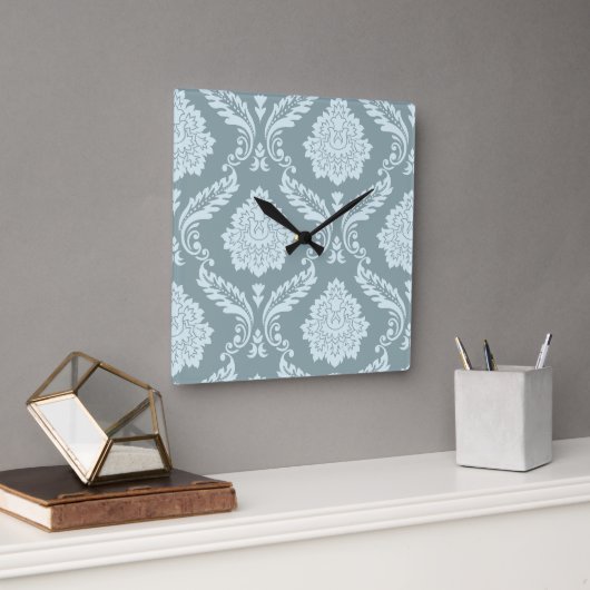 Rococo Damask Off-Set Patroon Eendenei Blauw+Turqu Vierkante Klok (Kantoor)