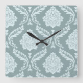 Rococo Damask Off-Set Patroon Eendenei Blauw+Turqu Vierkante Klok (Voorkant)