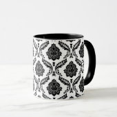 Rococo Damask Pattern Black on White Mok (Voorkant rechts)