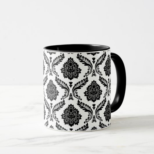Rococo Damask Pattern Black on White Mok (Voorkant rechts)