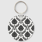 Rococo Damask Pattern Black on White Sleutelhanger (Achterkant)