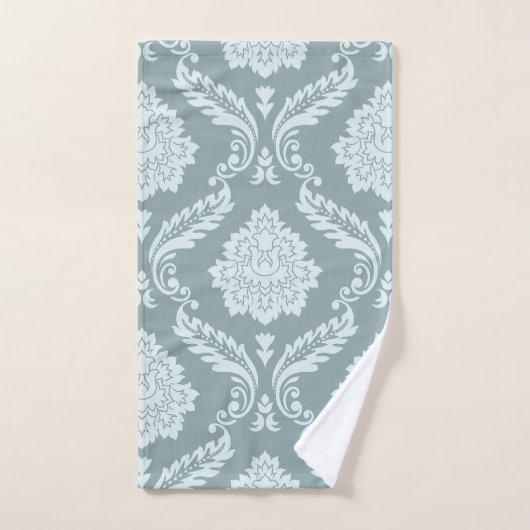 Rococo Damask Pattern Duck Egg Blue+Teal (Serviette à main)